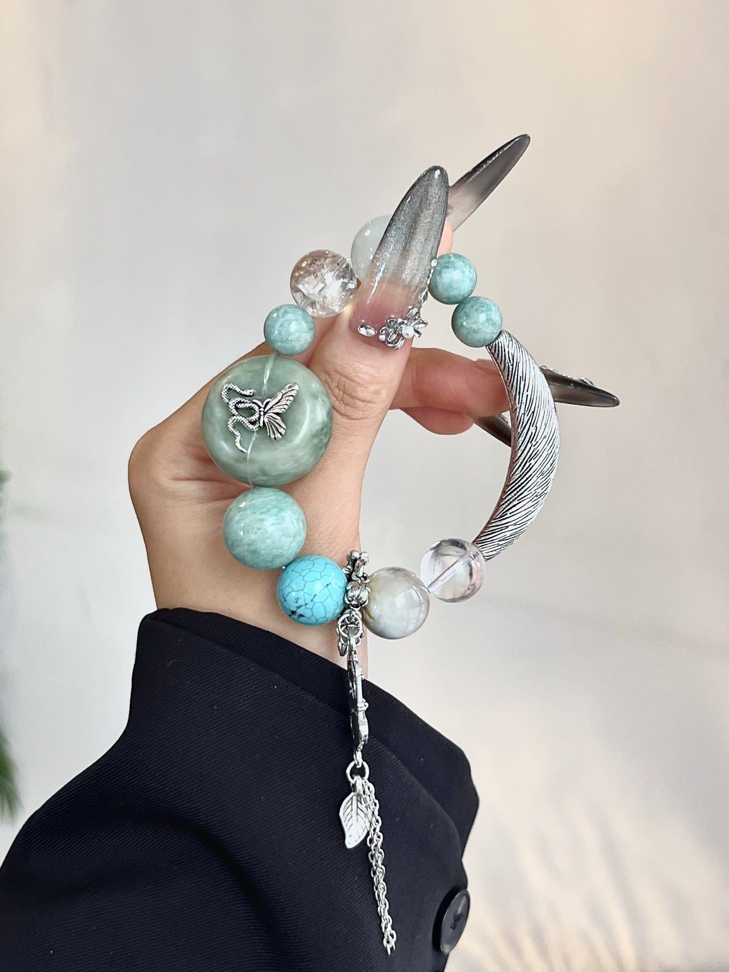 “Spring Memory” Bracelet | Xiuyu Jade, Amazonite, Turquoise & Tianshan Emerald 10–16mm