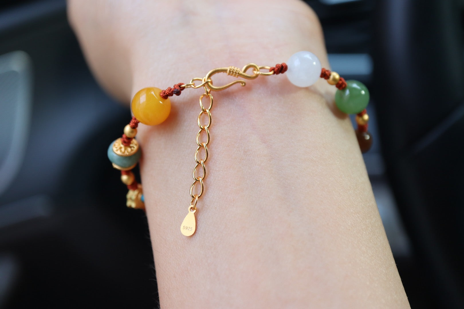 Hetian Jade Multi-Gemstone Bracelet | Perfect Ten Woven Design with Amber, Agate & 925 Gold-Plated Charms