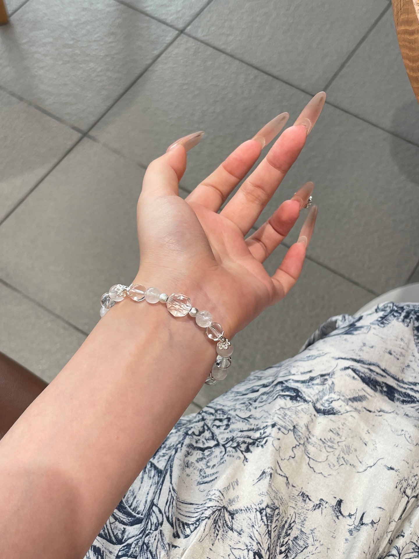 White Phantom & Clear Quartz Bracelet | 8–10mm Beads