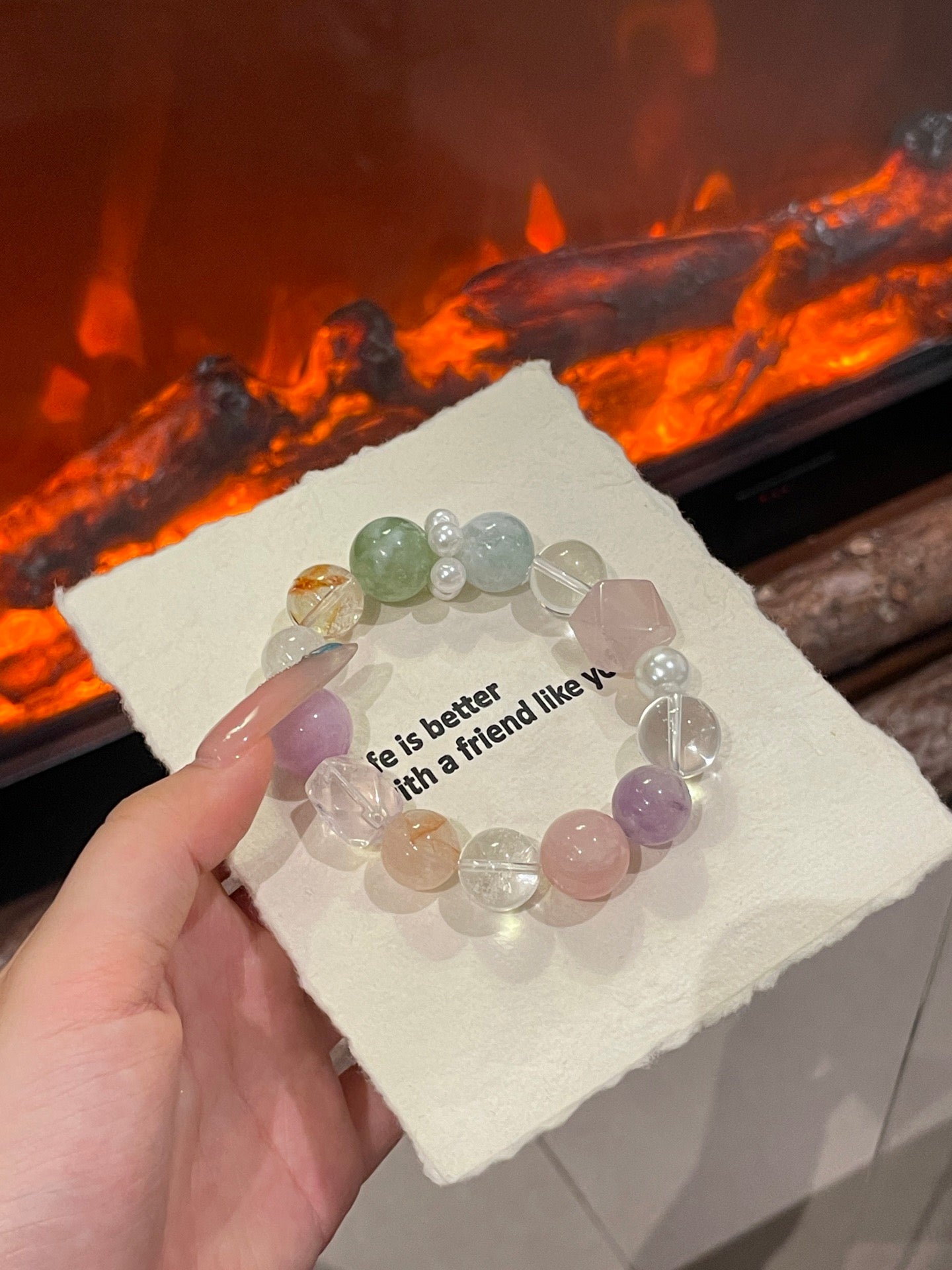 “Spring Meadow” Crystal Bracelet | Amethyst, Lepidolite, Fluorite & Rose Quartz 10–15mm