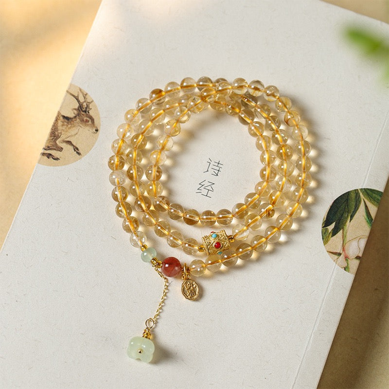 Citrine Multi-Layer Bracelet with Red Agate Accents | Elegant Women’s Lucky Charm Jewelry for Wealth & Fortune