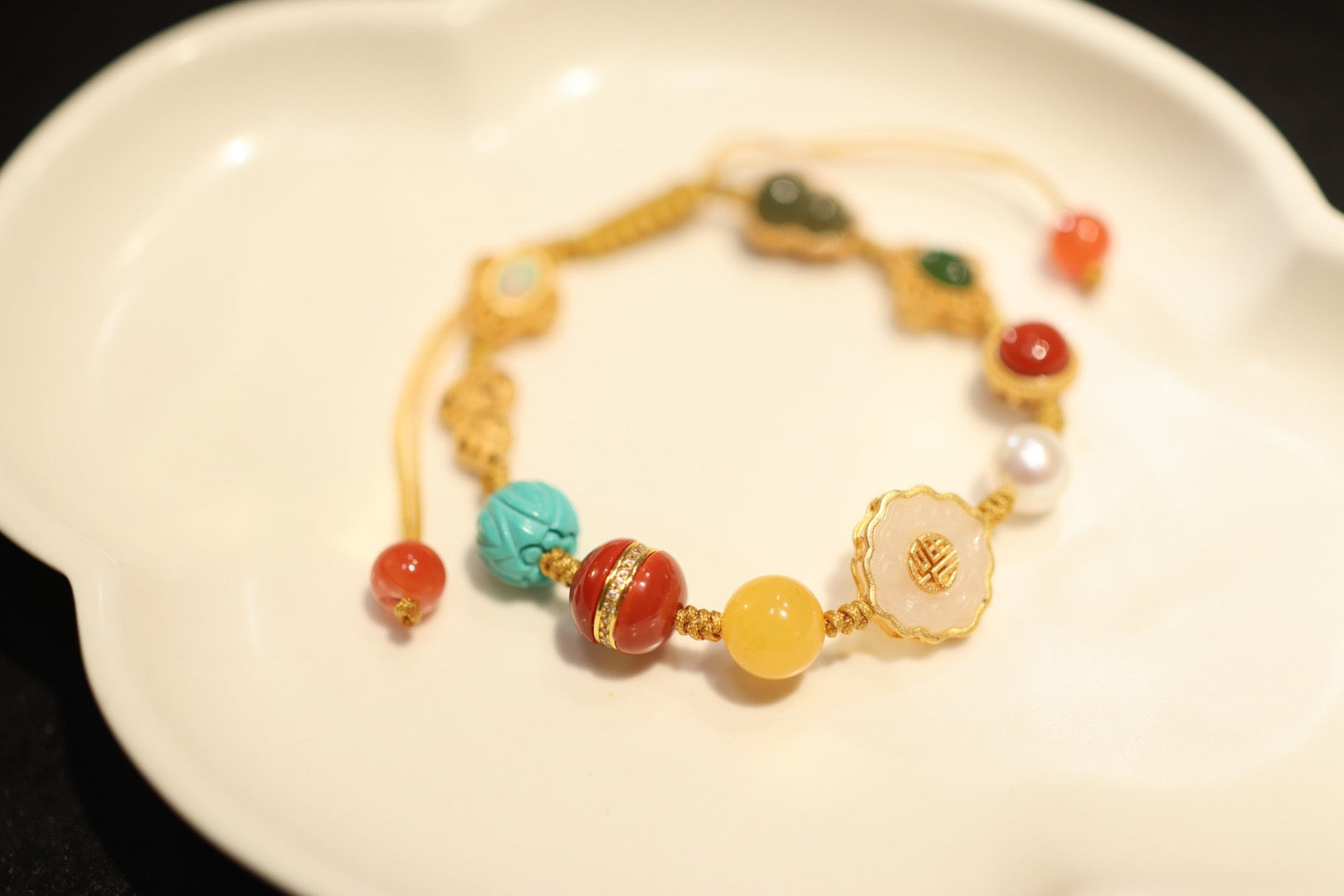 Multi-Gemstone Bracelet | Red Agate, Jade, Pearl & Amber with 925 Gold-Plated Charms