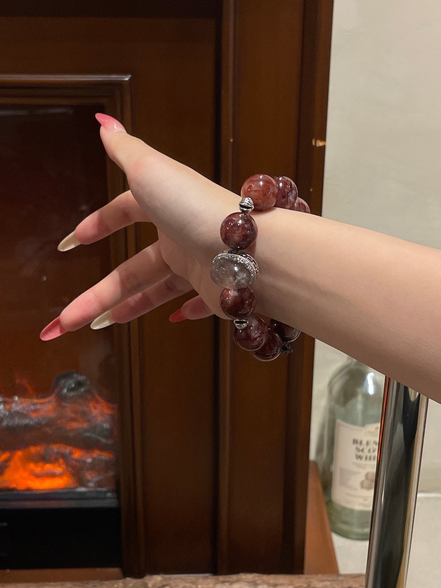 “Rosewood Fortune” Bracelet | Phantom Magic Box & Red Resin Flower 15–16mm