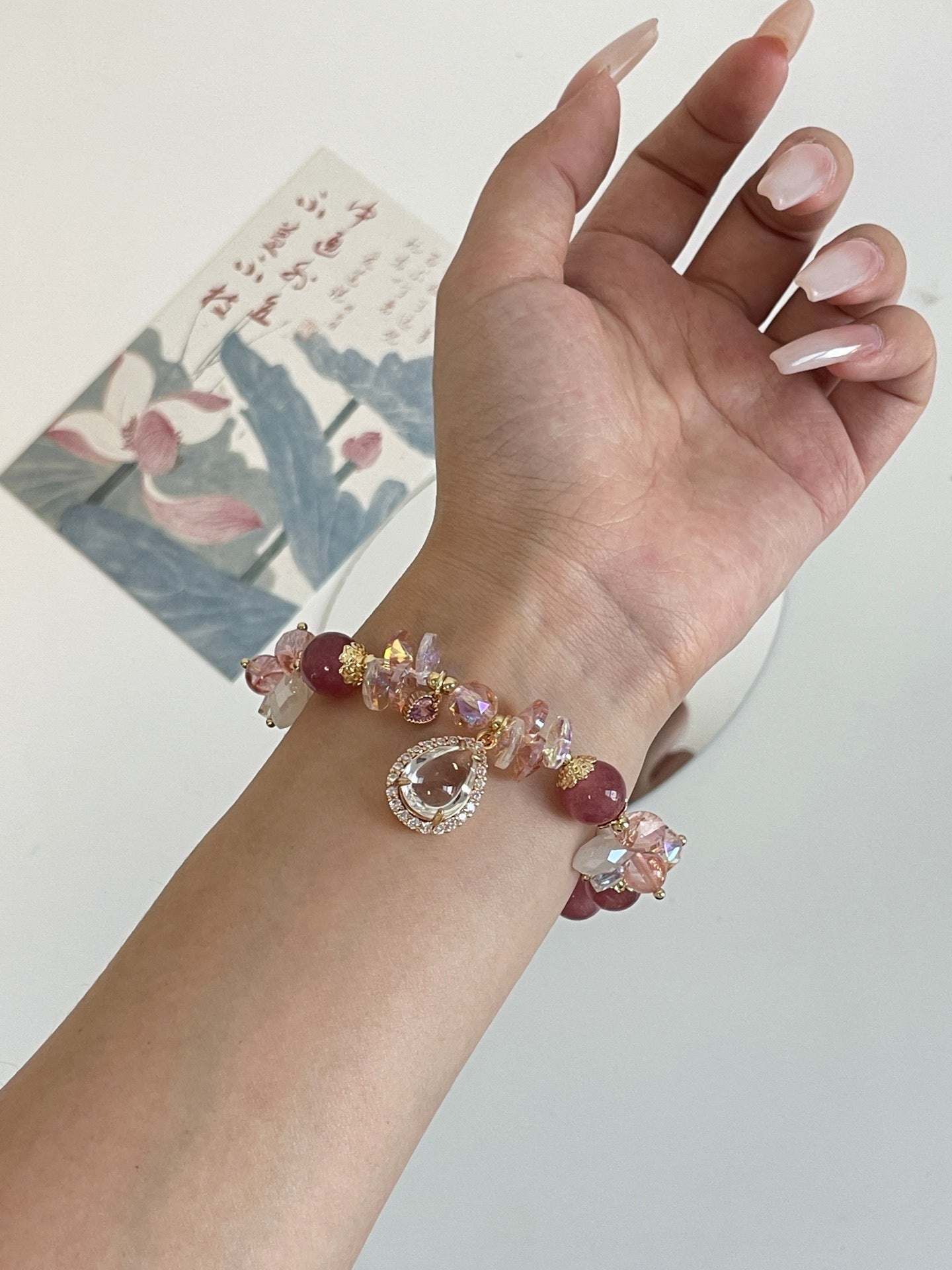 Strawberry Chalcedony Bracelet | 10mm Beads with Zircon | Love & Luck Energy