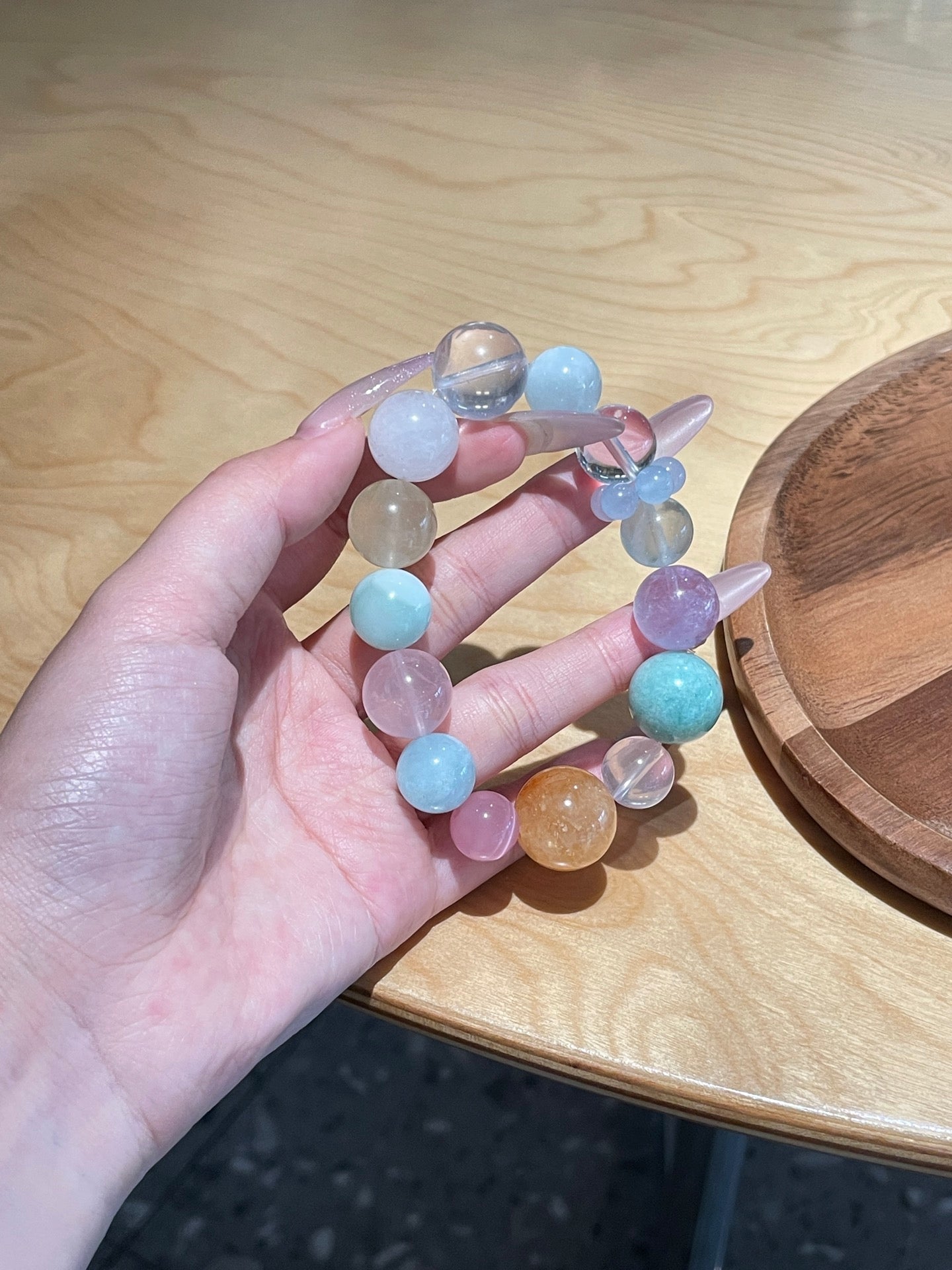 Natural Crystal Beaded Bracelet | Rose Quartz, Aquamarine, Amazonite, Amethyst, Citrine, Green Fluorite, White Crystal, Cat’s Eye, White Phantom | 12–15mm