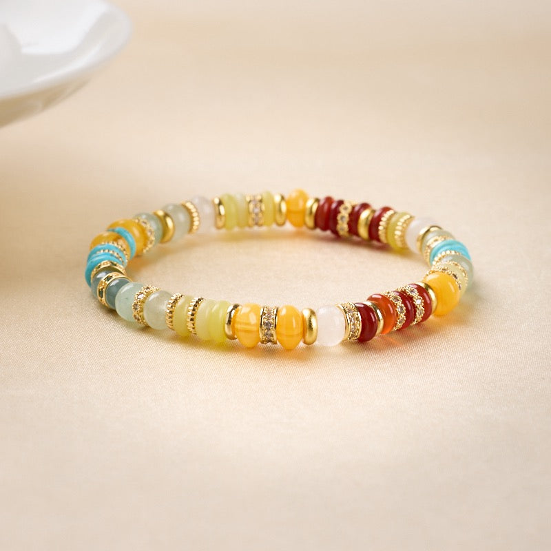 Rainbow Crystal Bracelet | Colorful Gemstone Beads with Golden Accents