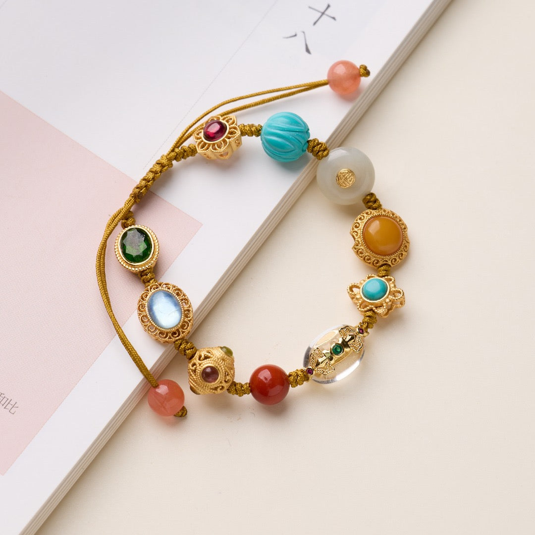 Multi-Gemstone Braided Bracelet | “Perfect Harmony” Series with Clear Quartz Vajra Pendant