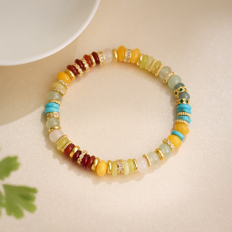 Rainbow Crystal Bracelet | Colorful Gemstone Beads with Golden Accents