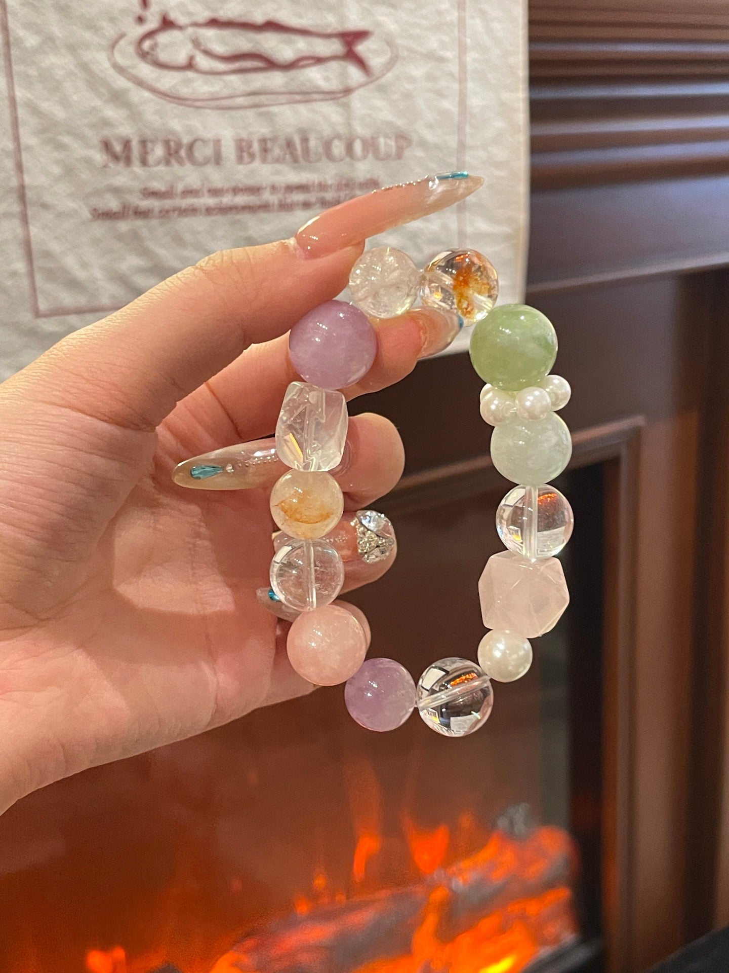 “Spring Meadow” Crystal Bracelet | Amethyst, Lepidolite, Fluorite & Rose Quartz 10–15mm