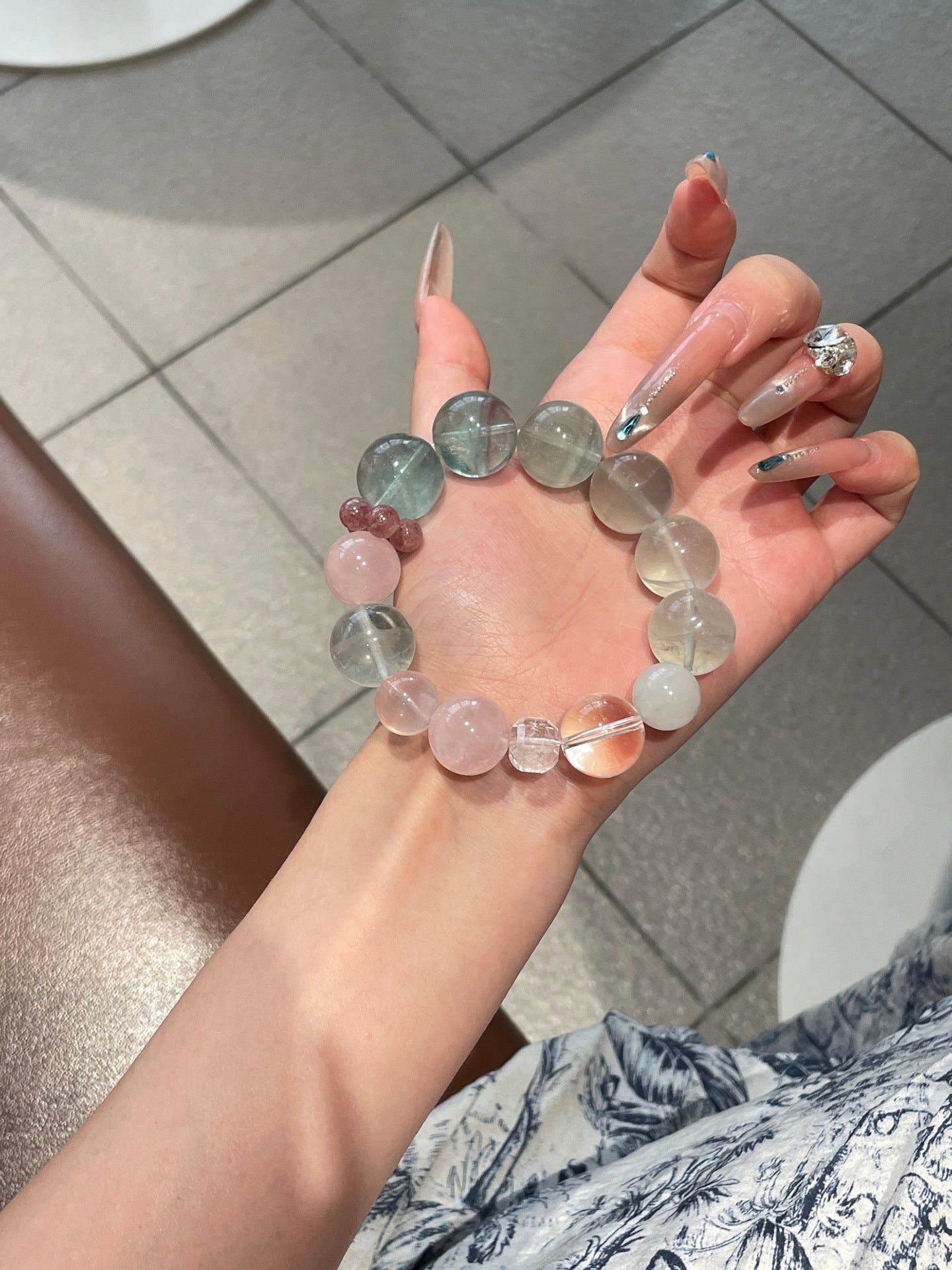 Summer Garden Crystal Bracelet | Fluorite, Rose Quartz, Clear Quartz, Strawberry Quartz & Ice Jade | 12–15mm