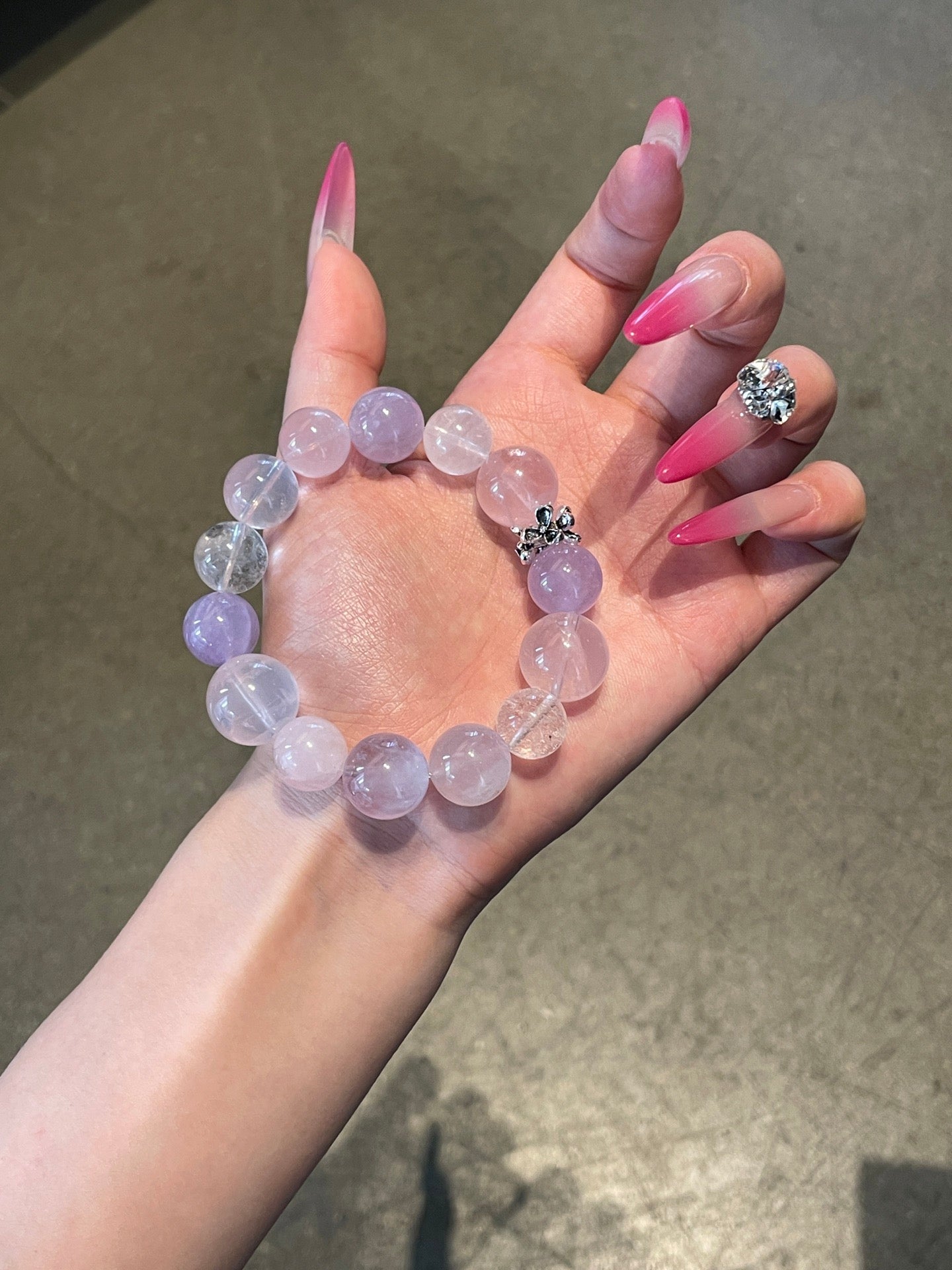 Violet Rain – Amethyst, Rose Quartz & White Phantom Quartz Bracelet
