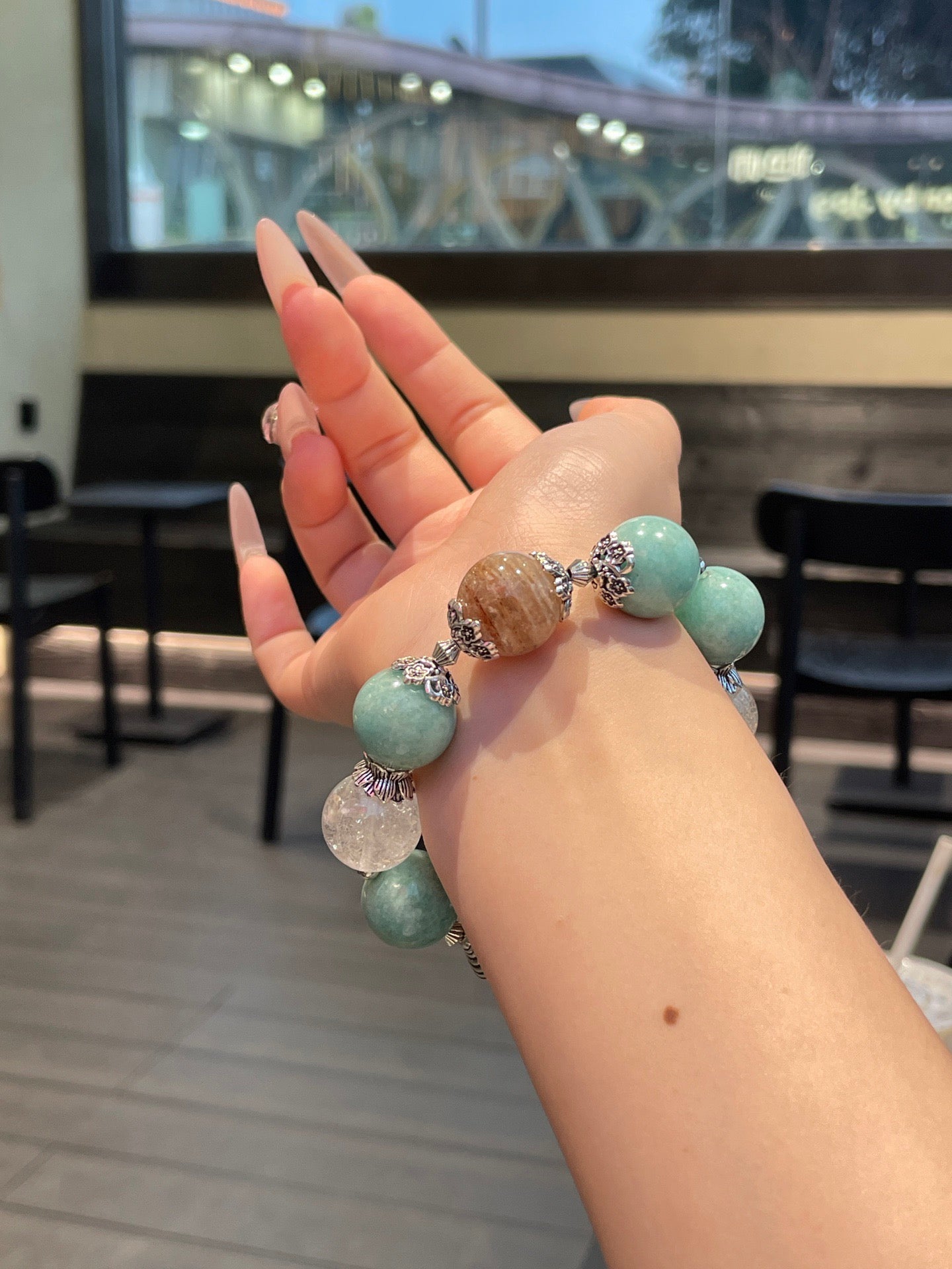 Amazonite & Phantom Quartz Bracelet | 15-16mm Natural Crystal Beads