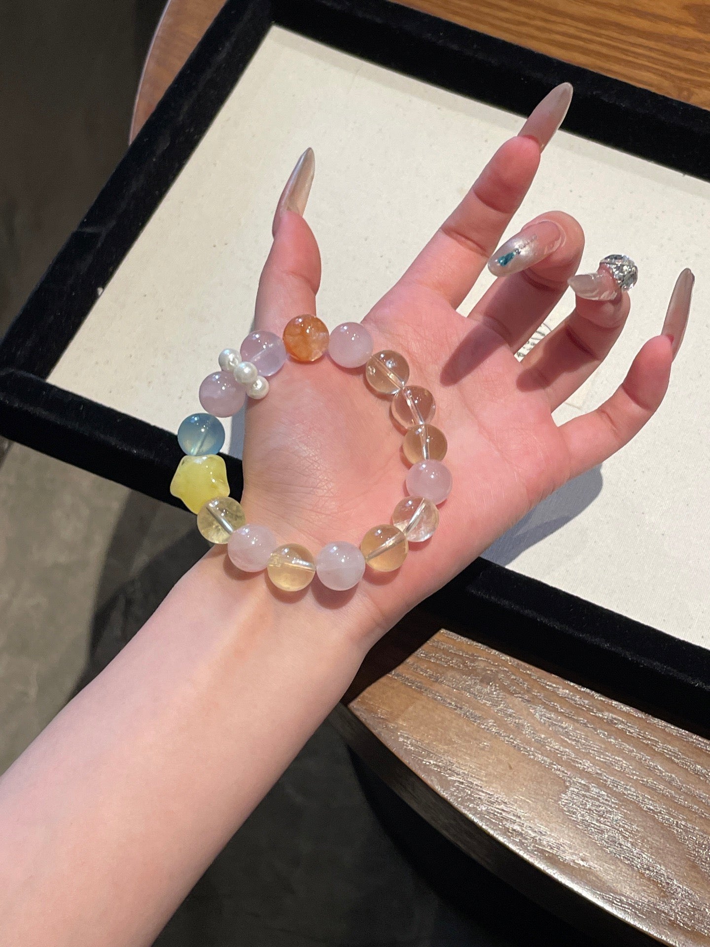 “Ice Toast” Crystal Bracelet | Lemon Quartz, Aquamarine, Rose Quartz & Amber 12mm