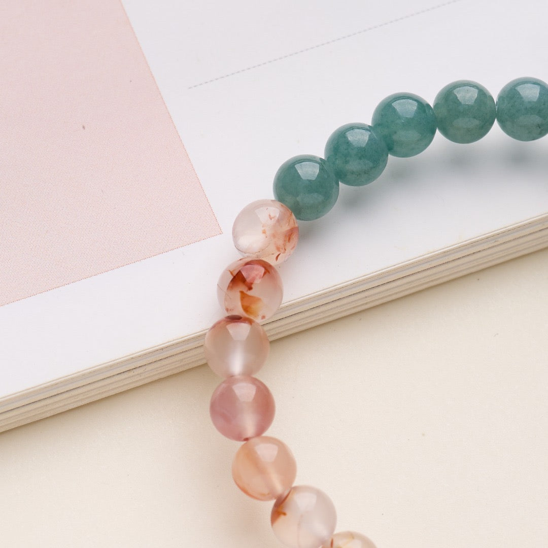 7mm Ice-Floating South Red Agate + Blue Water Jadeite Bracelet