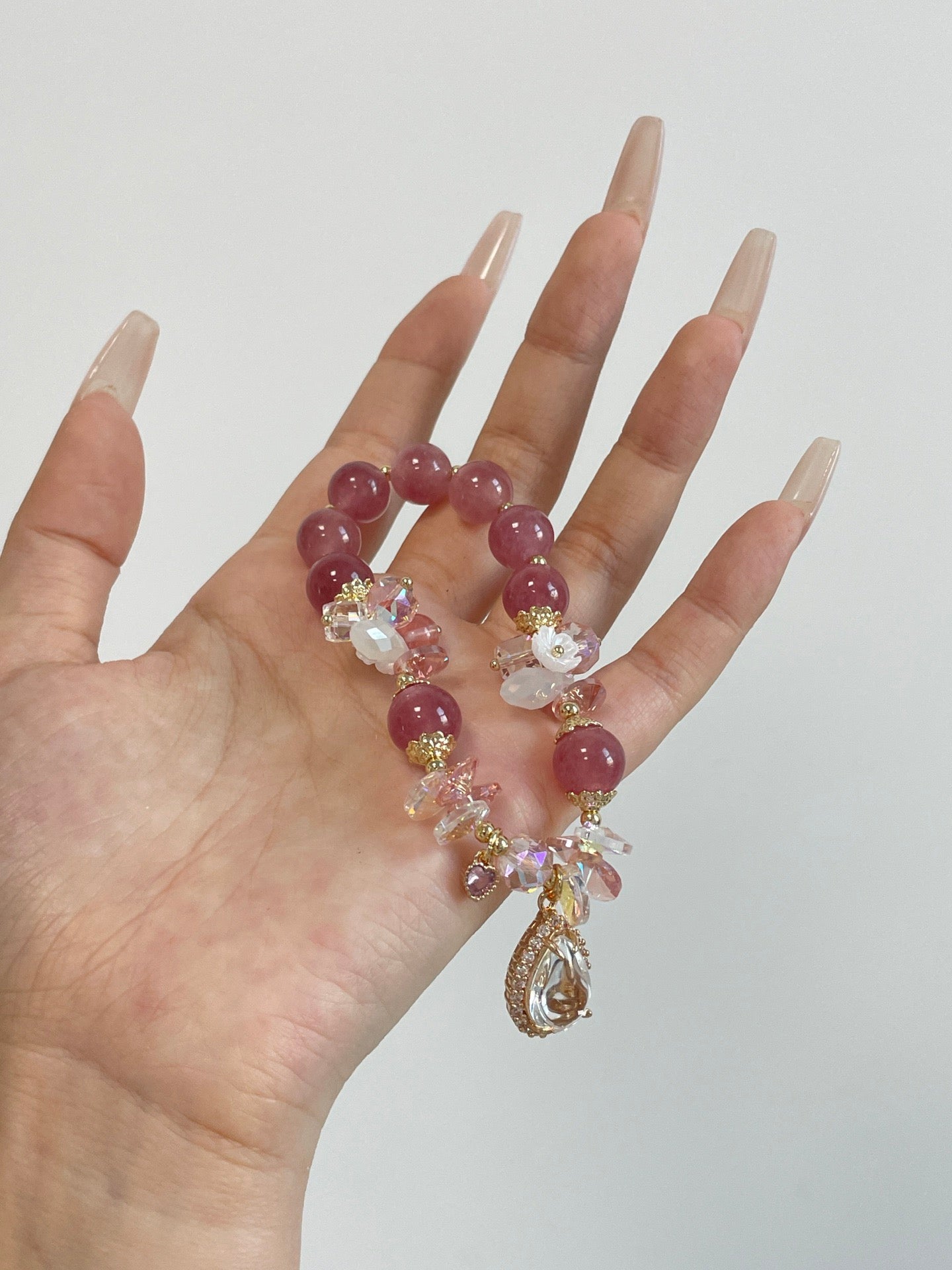 Strawberry Chalcedony Bracelet | 10mm Beads with Zircon | Love & Luck Energy