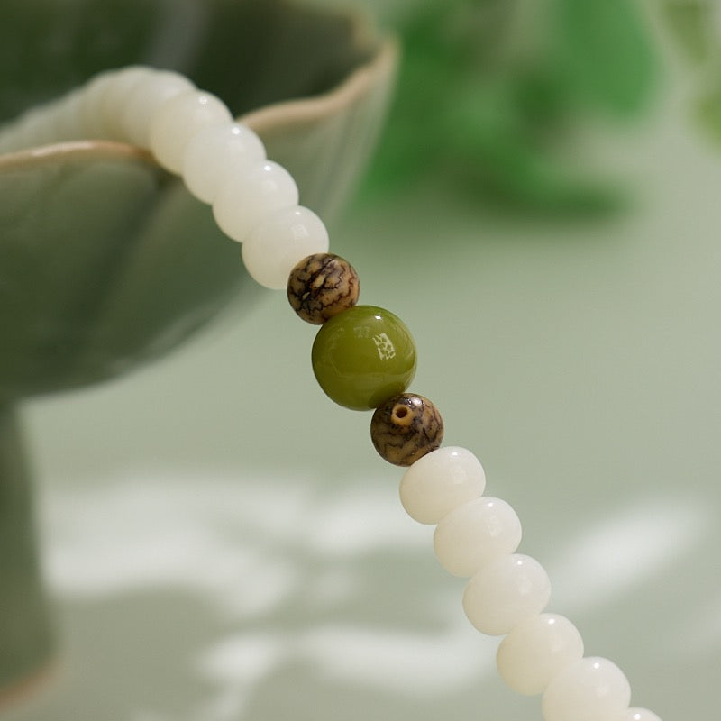 Buddha White Jade Bodhi Lotus Mala Harmony Necklace Bracelet