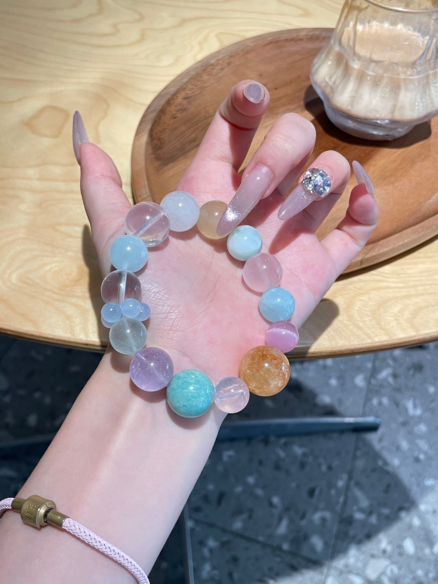 Natural Crystal Beaded Bracelet | Rose Quartz, Aquamarine, Amazonite, Amethyst, Citrine, Green Fluorite, White Crystal, Cat’s Eye, White Phantom | 12–15mm