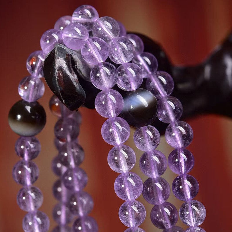 108-Bead Amethyst Tibetan Multi-Layer Bracelet | White Crystal & Turquoise Accents