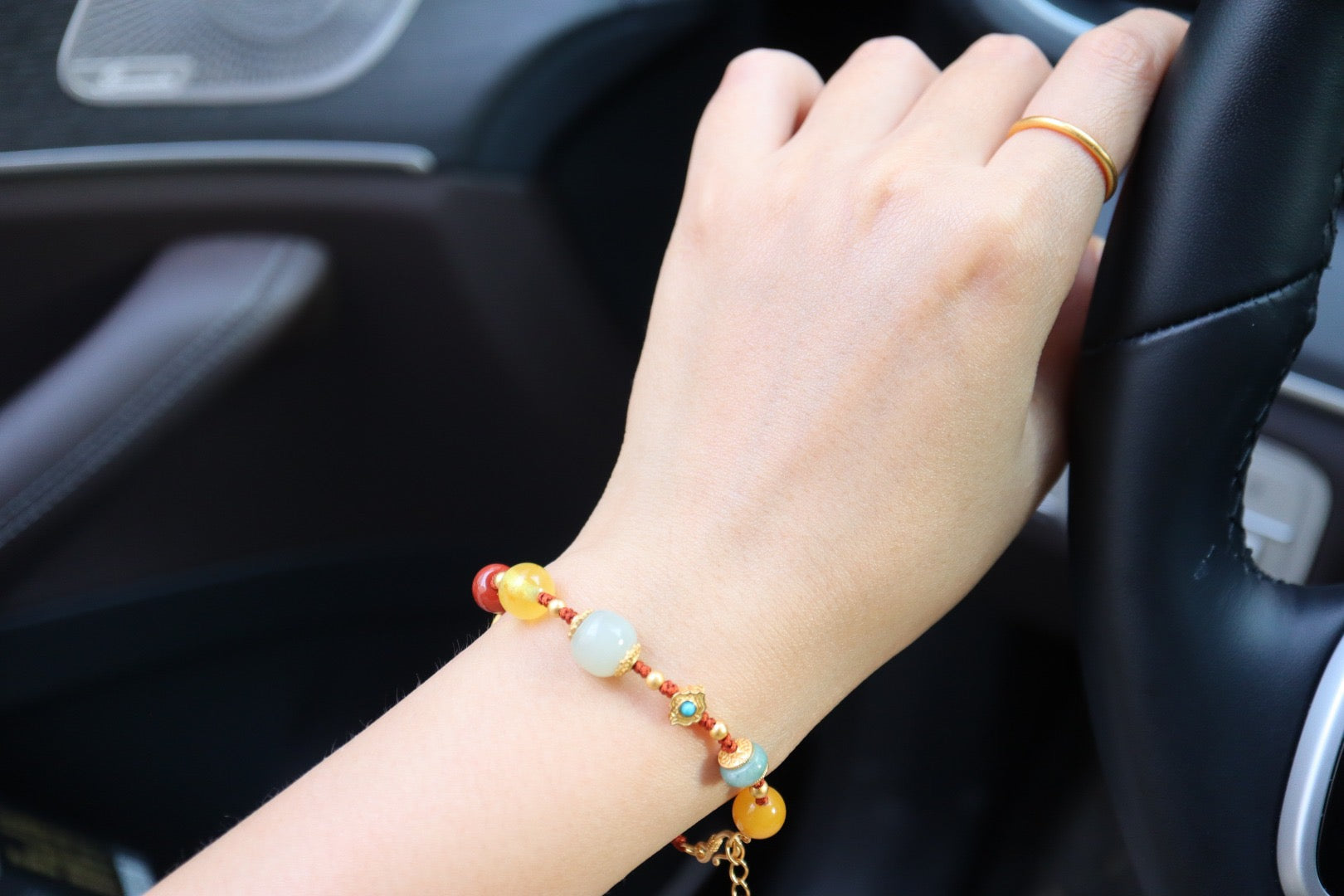 Hetian Jade Multi-Gemstone Bracelet | Perfect Ten Woven Design with Amber, Agate & 925 Gold-Plated Charms
