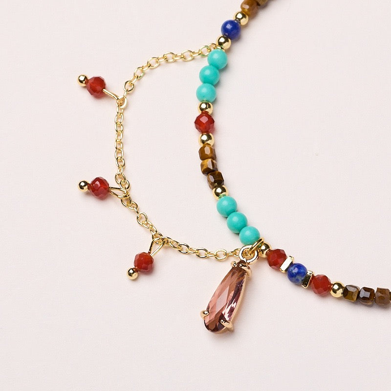 “Dream of Dunhuang” Lapis Lazuli Multi-Gemstone Tassel Bracelet | Elongated Teardrop Design