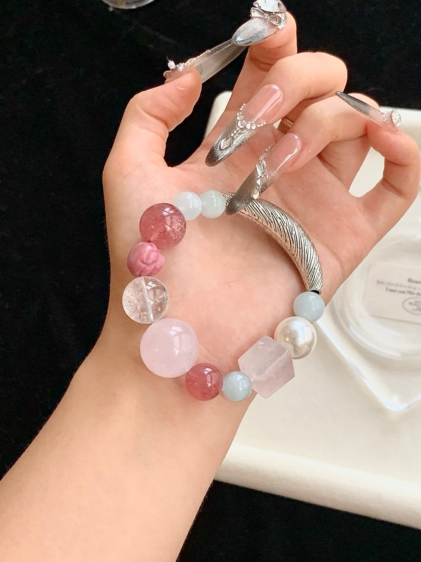 「Soft Berry」Strawberry Quartz & Crystal Multi-Stone Bracelet