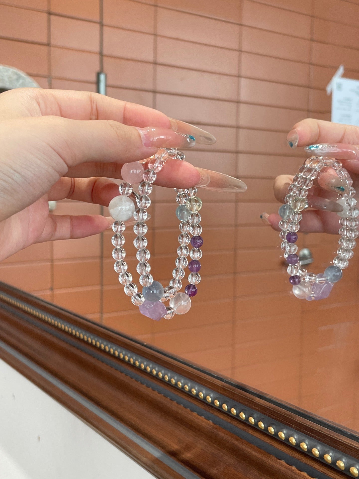 Snow Sakura Crystal Bracelet | Amethyst, Fluorite, Rose Quartz & Aquamarine | 6–12mm Beads