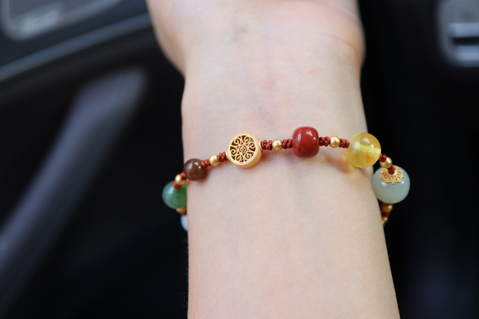Hetian Jade Multi-Gemstone Bracelet | Perfect Ten Woven Design with Amber, Agate & 925 Gold-Plated Charms