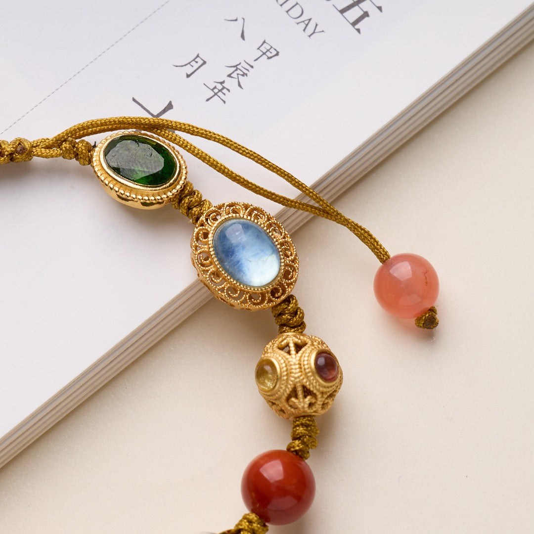 Multi-Gemstone Braided Bracelet | “Perfect Harmony” Series with Clear Quartz Vajra Pendant