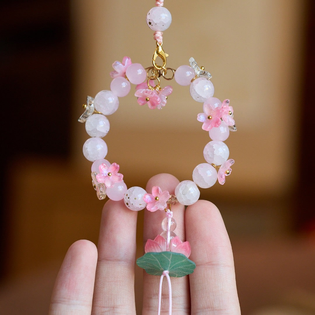 Lucky Pink Lotus Phone Charm/Bag Charm/Car Charm Pendant