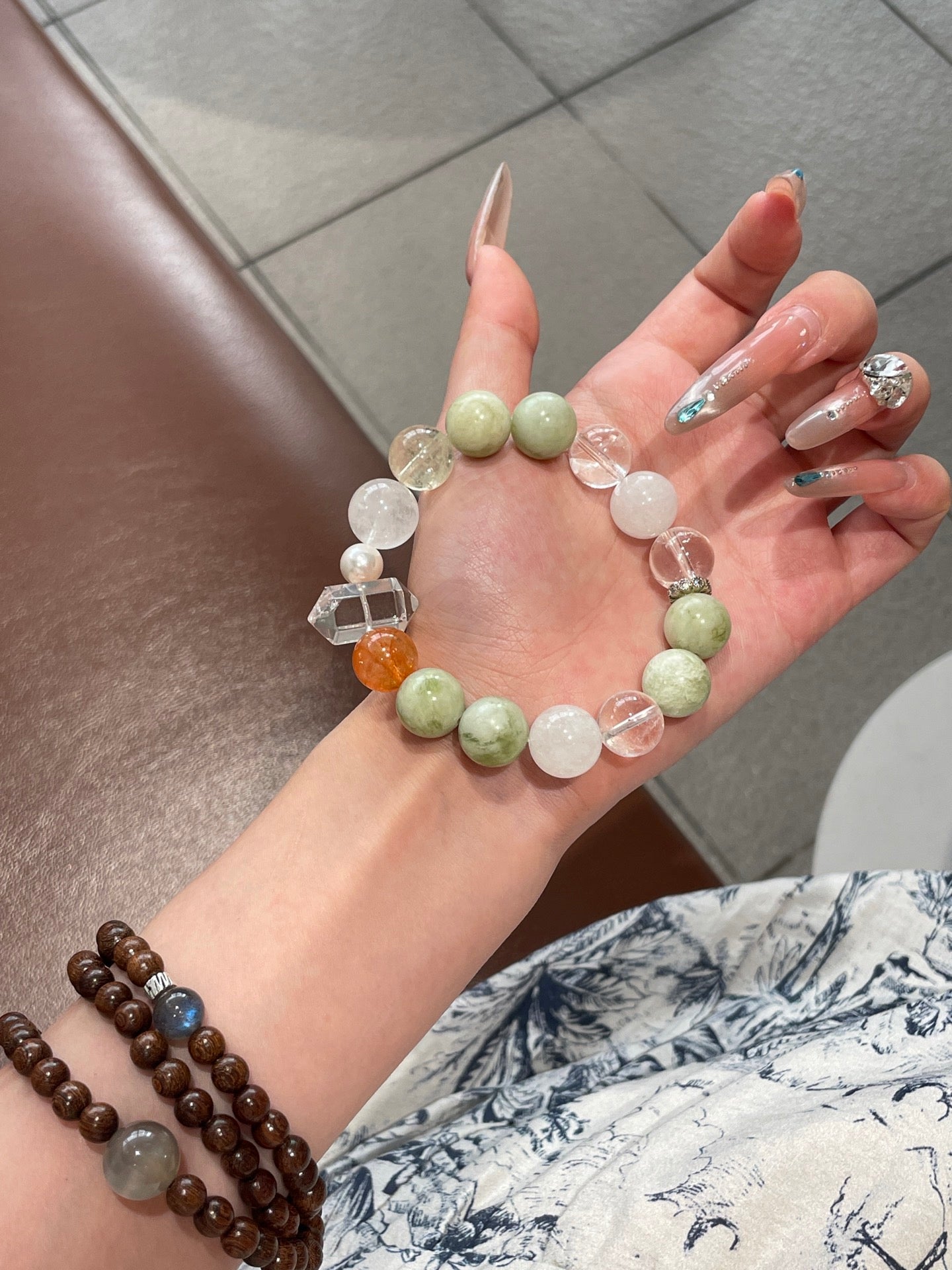 “Lime Soda” Crystal Bracelet | Xiuyu Jade, Milky Quartz & White Quartz 8–12mm