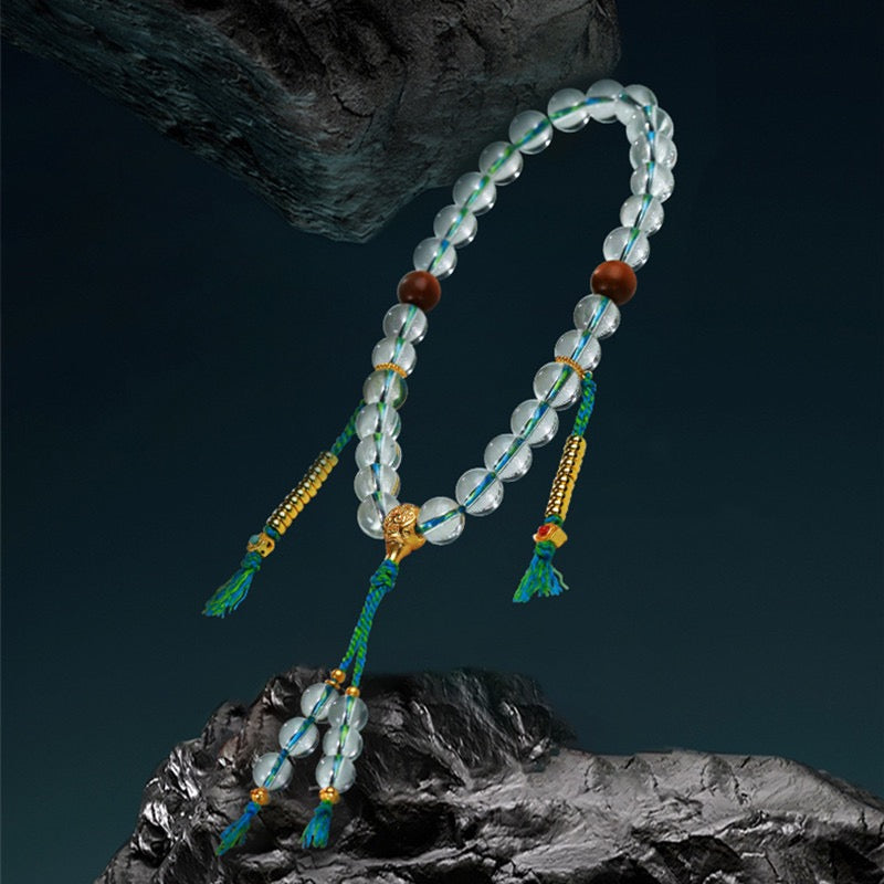 Natural Brazilian Clear Quartz 10 mm Beaded Bracelet | New-Chinese Style Prayer Mala, Handheld Buddhist Strand