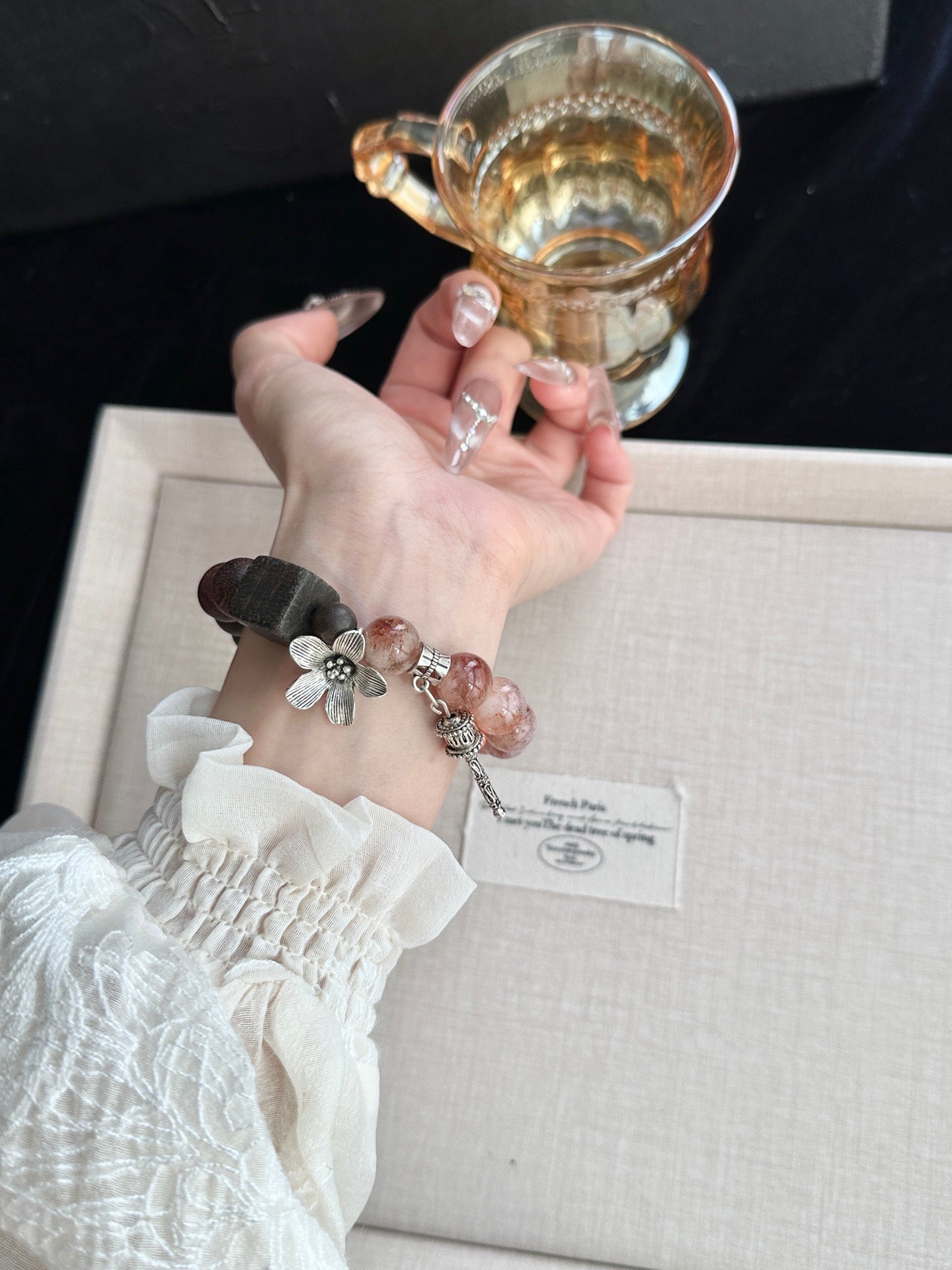 Rosemary – Black Gold Super Seven, Agarwood & White Phantom Crystal Bracelet