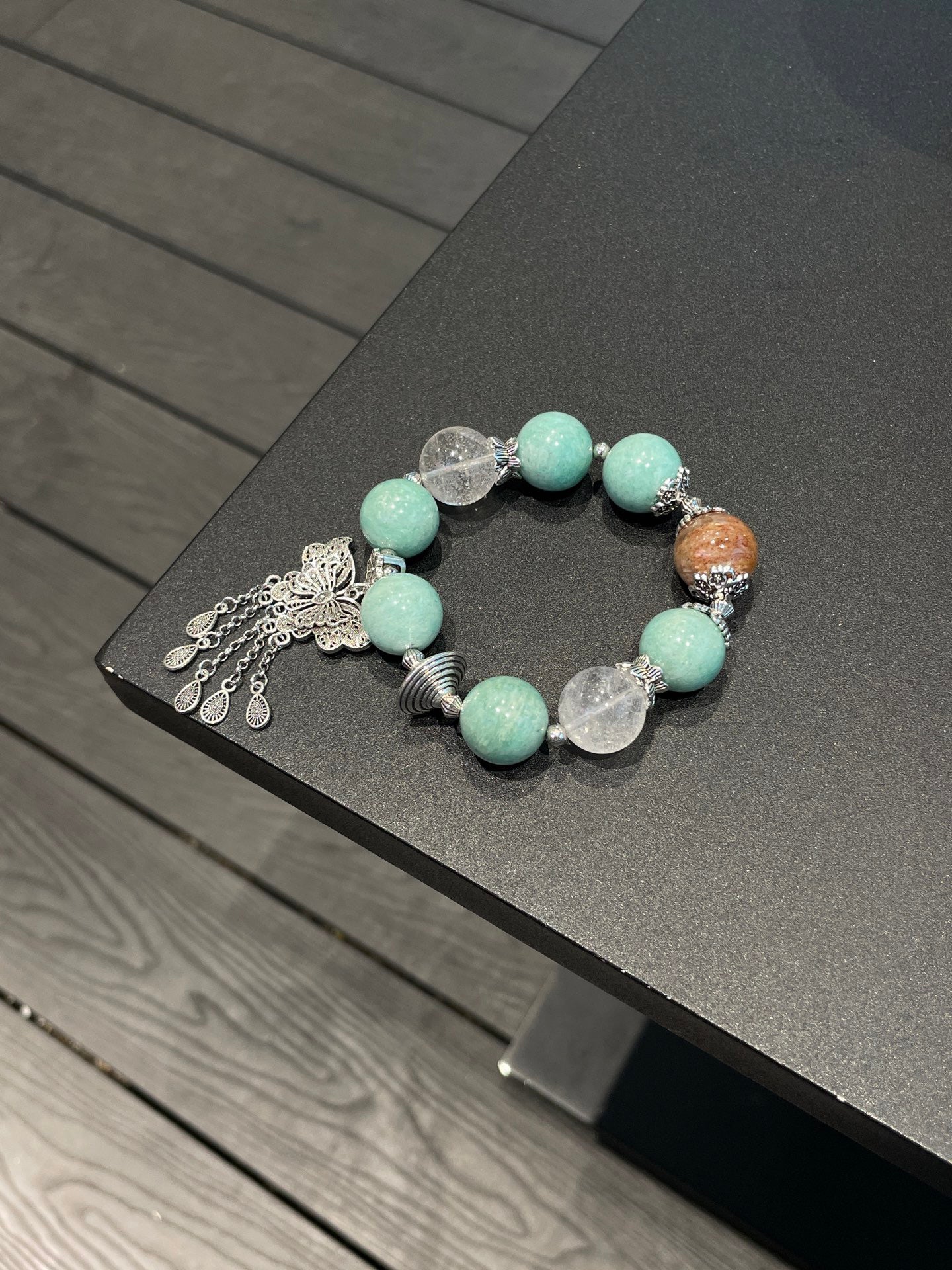 Amazonite & Phantom Quartz Bracelet | 15-16mm Natural Crystal Beads