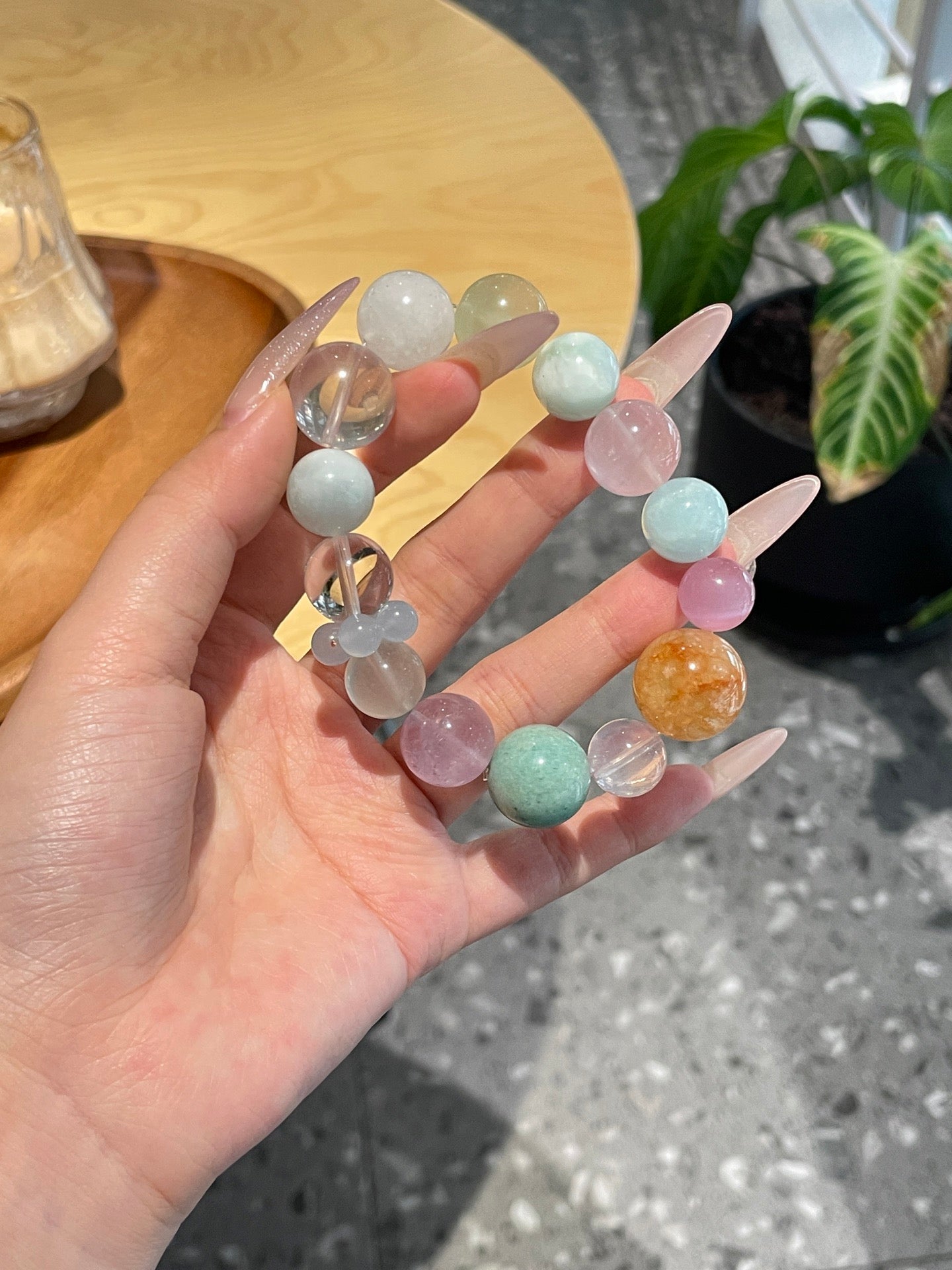 Natural Crystal Beaded Bracelet | Rose Quartz, Aquamarine, Amazonite, Amethyst, Citrine, Green Fluorite, White Crystal, Cat’s Eye, White Phantom | 12–15mm