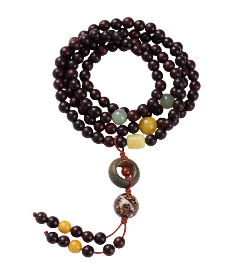 小叶紫檀6mm念珠108颗搭配蜜蜡| Pterocarpus santalinus 6mm 108-bead designed Buddhist prayer beads