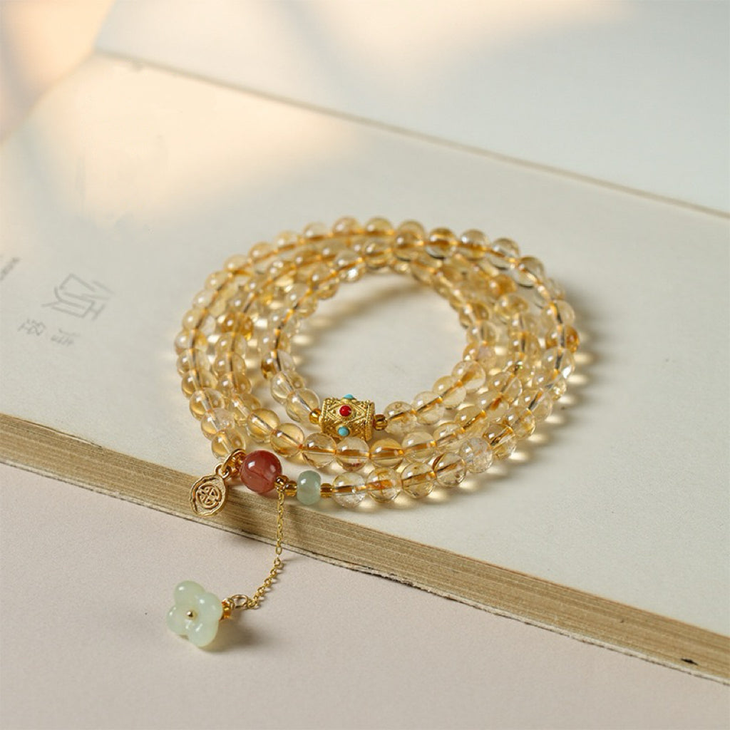 Citrine Multi-Layer Bracelet with Red Agate Accents | Elegant Women’s Lucky Charm Jewelry for Wealth & Fortune