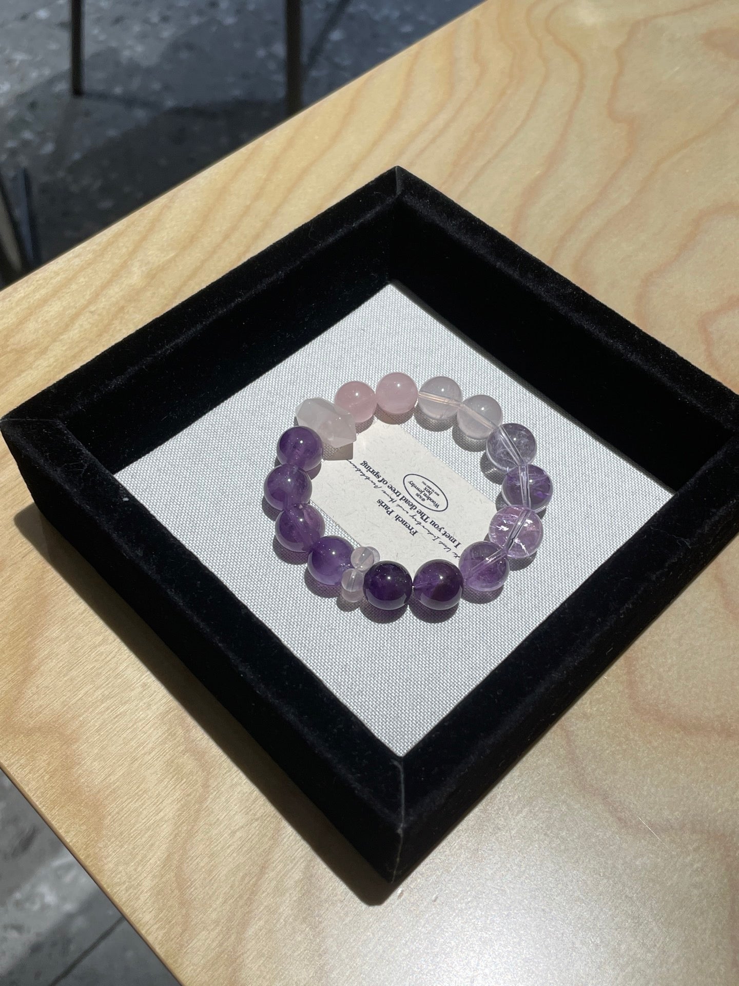 Amethyst Rose Glass Bracelet | Rose Quartz, Milky Quartz & Amethyst | 12mm