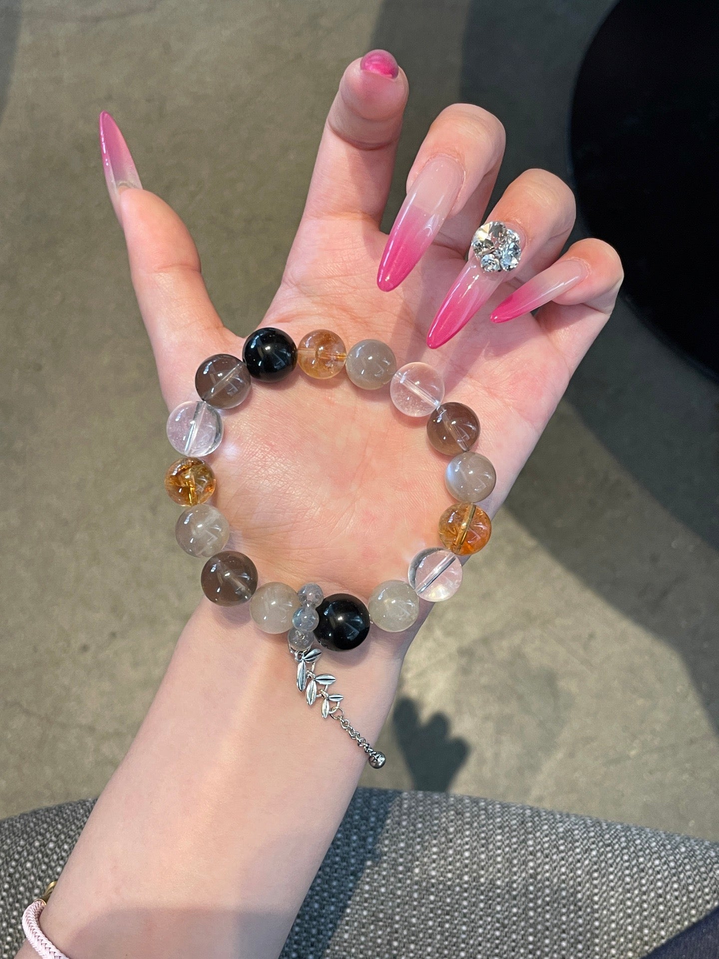 Starlit Galaxy – Starry Backbone, Obsidian, Smoky Quartz Crystals Bracelet