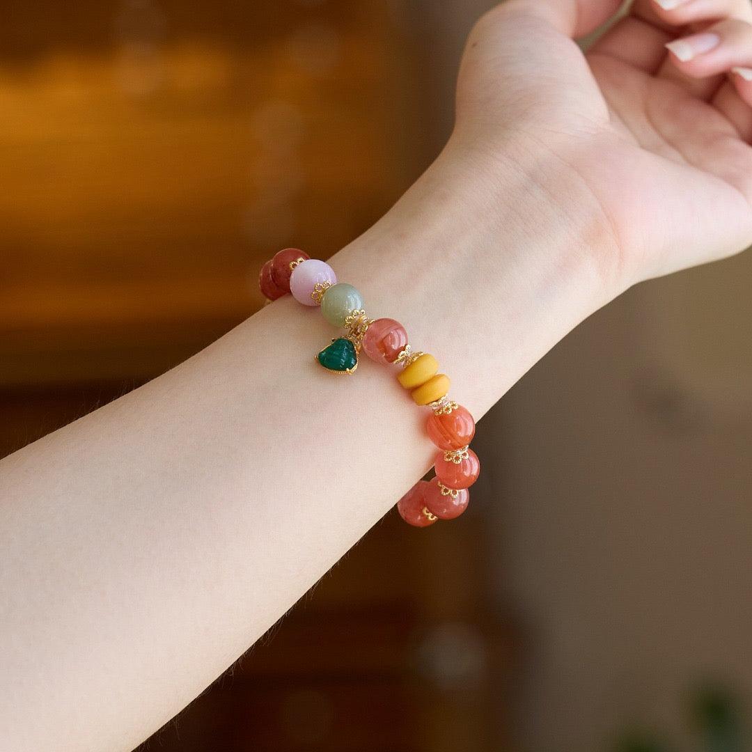 10mm Cherry Red Agate & Green Agate Maitreya Bracelet
