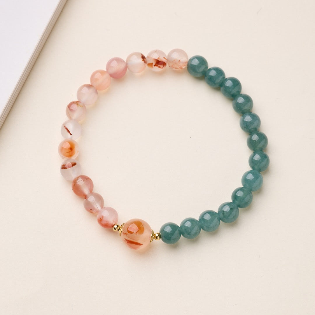 7mm Ice-Floating South Red Agate + Blue Water Jadeite Bracelet