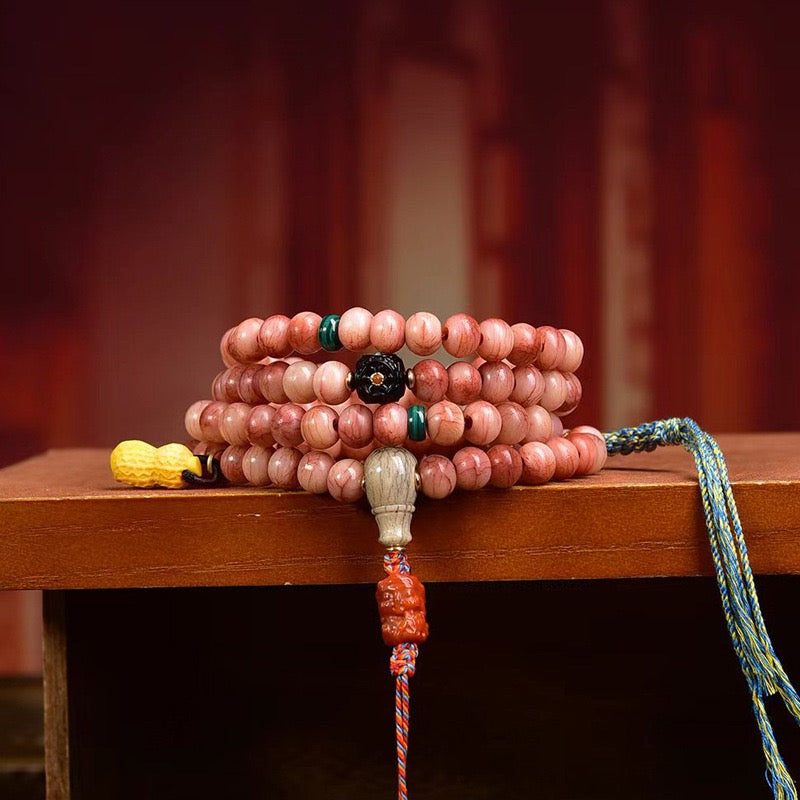 108 Natural Camel Bone Mala Beads – Multi-Layer Tibetan Prayer Bracelet with Recycled Bone & Agate
