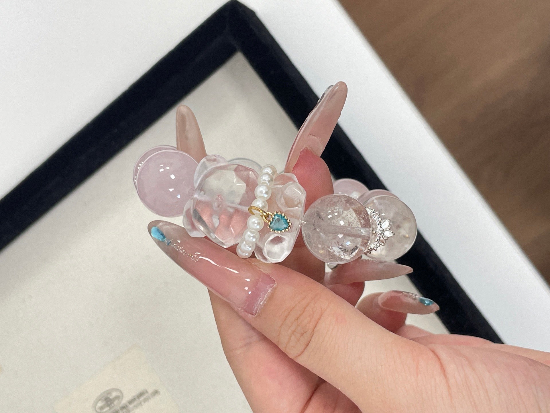 Sweetheart Bear Pendant | Rose Quartz & White Phantom Crystal | 17mm