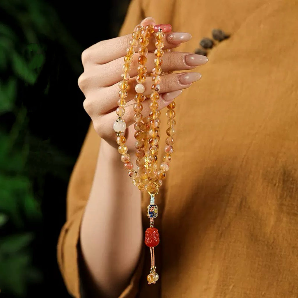 Citrine Multi-Layer Bracelet with Agate Pixiu & Plum Blossom Design