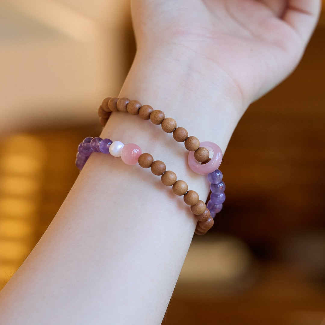 6mm Barbie Sandalwood & Amethyst Double-Layer Bracelet