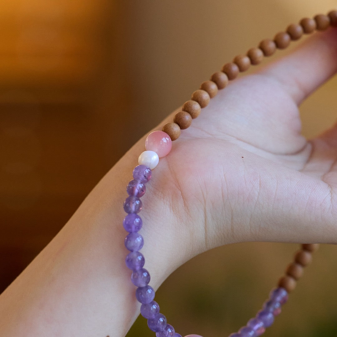 6mm Barbie Sandalwood & Amethyst Double-Layer Bracelet