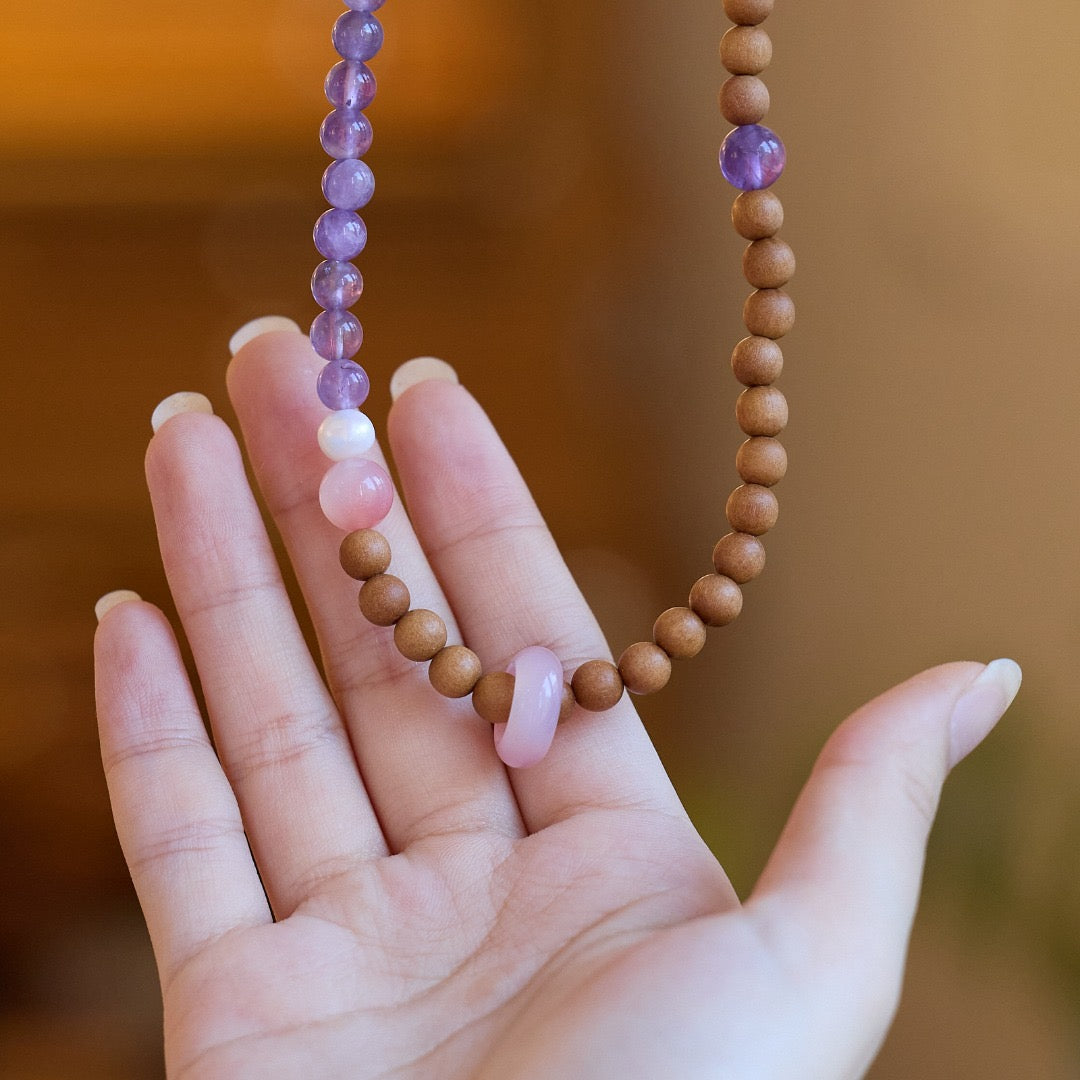 6mm Barbie Sandalwood & Amethyst Double-Layer Bracelet