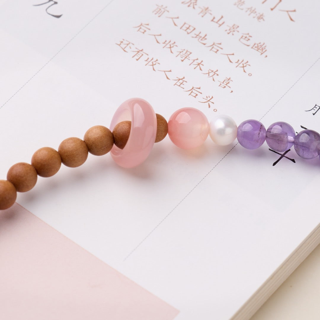 6mm Barbie Sandalwood & Amethyst Double-Layer Bracelet