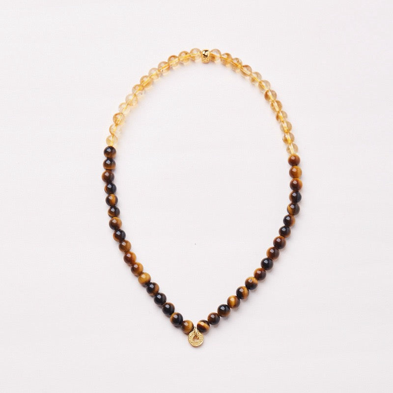 “Golden Sunrise” 6mm Tiger Eye & Yellow Agate Double-Layer Bracelet