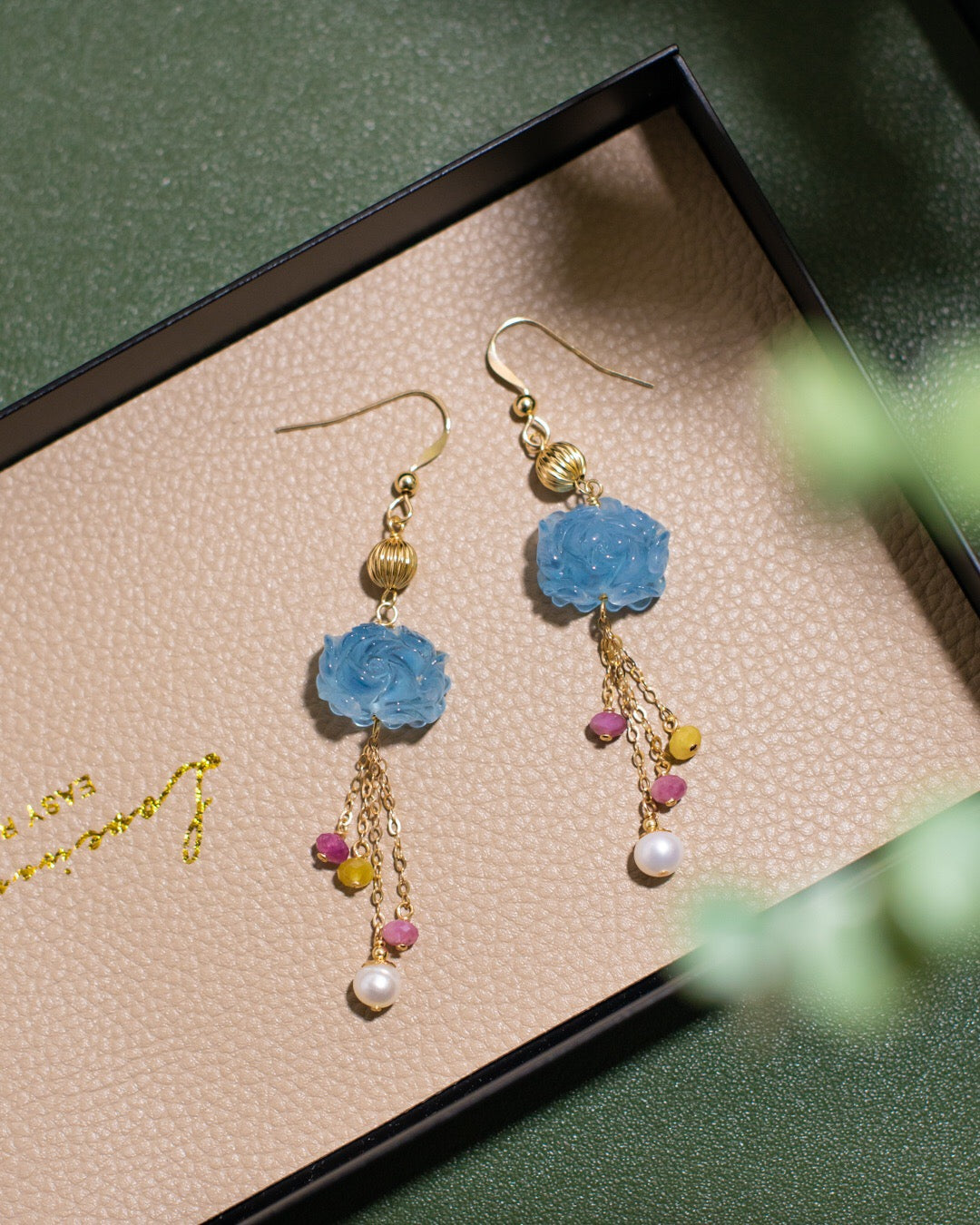 Natural Aquamarine & Bicolor Tourmaline Tassel Earrings | 14k Gold-Filled Chain