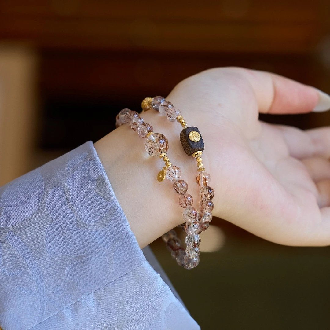 6mm Black Gold Super Seven & Agarwood Double-Layer Bracelet